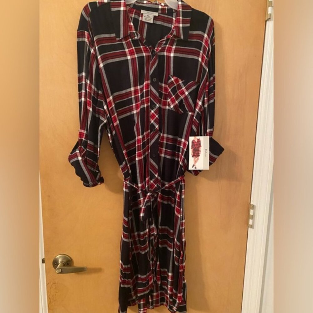 BLL NYC Navy Red Plaid Shirt Dress - Size XXL - NWT